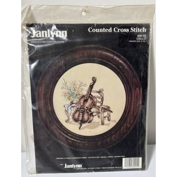 Vtg Janlynn Counted Cross Stitch Kit #80-25 Cello 8" Round Finished Size - Picture 1 of 5